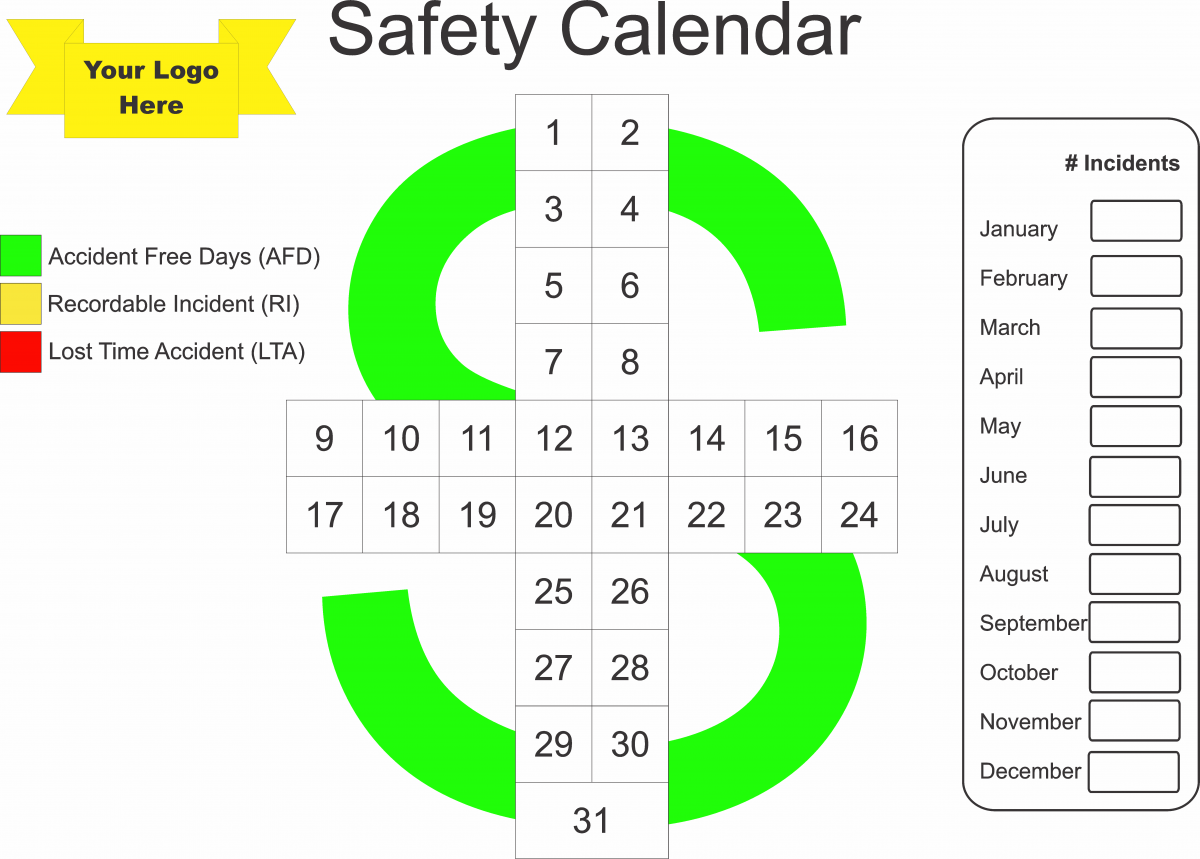 Safety Cross Daily Dry Erase Board (Monthly Metrics) Industry Visuals